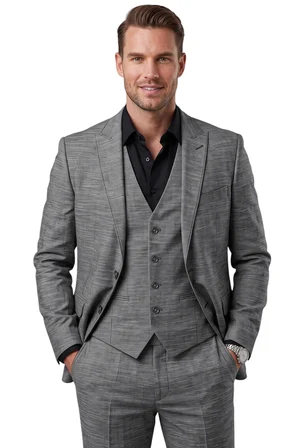 RizzUP Antrasit 3 Parça Slim Fit Yelekli Erkek Takım Elbise – Çift Yırtmaçlı Modern Kesim 2601631