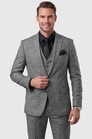 RizzUP Antrasit 3 Parça Slim Fit Yelekli Erkek Takım Elbise – Çift Yırtmaçlı Modern Kesim 2601631