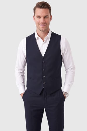 RizzUP Erkek Slim Fit Dar Kesim 3'lü Koyu Lacivert Takım Elbise Yelekli Çift Düğme Çift Yırtmaç Takım 2600509