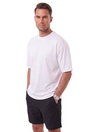 RizzUP Erkek %100 Pamuk Oversize Geniş Kesim Bisiklet Yaka Basic Beyaz Tişört 2604362