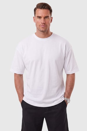 RizzUP Erkek %100 Pamuk Oversize Geniş Kesim Bisiklet Yaka Basic Beyaz Tişört 2604362