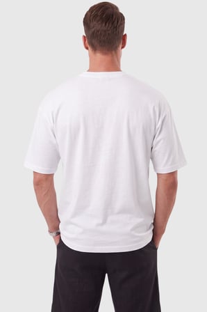 RizzUP Erkek %100 Pamuk Oversize Geniş Kesim Bisiklet Yaka Basic Beyaz Tişört 2604362