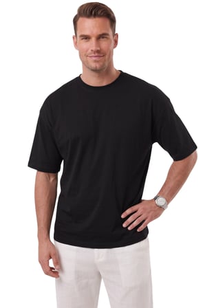 RizzUP Erkek %100 Pamuk Oversize Geniş Kesim Bisiklet Yaka Basic Siyah Tişört 2604362