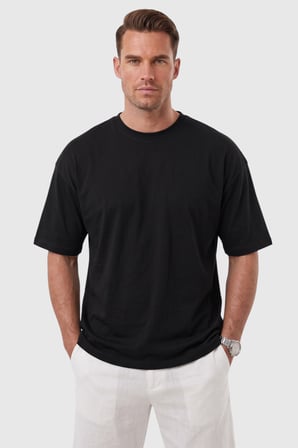 RizzUP Erkek %100 Pamuk Oversize Geniş Kesim Bisiklet Yaka Basic Siyah Tişört 2604362