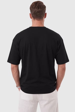 RizzUP Erkek %100 Pamuk Oversize Geniş Kesim Bisiklet Yaka Basic Siyah Tişört 2604362