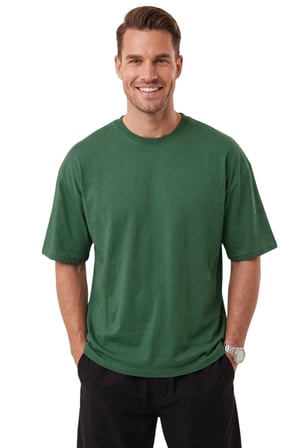 RizzUP Erkek %100 Pamuk Oversize Geniş Kesim Bisiklet Yaka Basic Yeşil Tişört 2604362