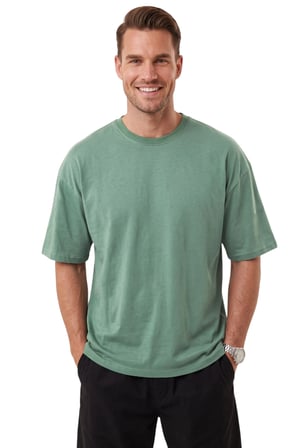 RizzUP Erkek %100 Pamuk Oversize Geniş Kesim Bisiklet Yaka Basic Açık Yeşil Tişört 2604362