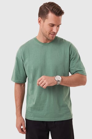 RizzUP Erkek %100 Pamuk Oversize Geniş Kesim Bisiklet Yaka Basic Açık Yeşil Tişört 2604362