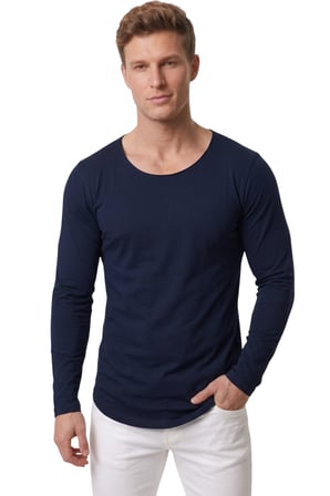 RizzUP Erkek Lacivert %95 Pamuk Slim Fit Kesik Açık Yaka Likralı Penye Sweatshirt Oval Kesim 2602299