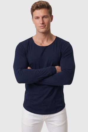 RizzUP Erkek Lacivert %95 Pamuk Slim Fit Kesik Açık Yaka Likralı Penye Sweatshirt Oval Kesim 2602299