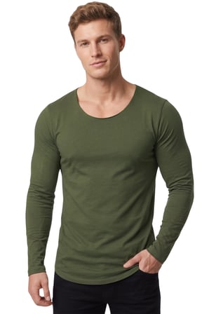 RizzUP Erkek Haki %95 Pamuk Slim Fit Kesik Açık Yaka Likralı Penye Sweatshirt Oval Kesim 2602299
