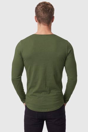RizzUP Erkek Haki %95 Pamuk Slim Fit Kesik Açık Yaka Likralı Penye Sweatshirt Oval Kesim 2602299