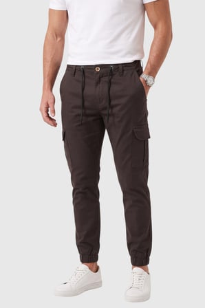 RizzUP Erkek Slim Fit Likralı Koyu Kahve Kargo Jogger Pantolon – İpli Bel Lastikli Paça 1601569