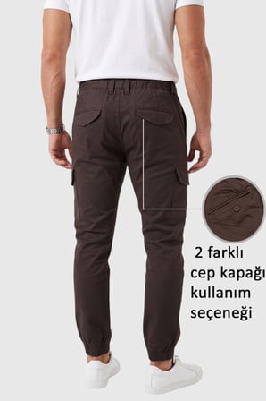 RizzUP Erkek Slim Fit Likralı Koyu Kahve Kargo Jogger Pantolon – İpli Bel Lastikli Paça 1601569