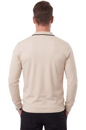 RizzUP Erkek Slim Fit Tüylenmeyen Fermuarlı Polo Yaka Bej Sweatshirt – Yumuşak Dokulu Sweat 2708517