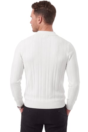 RizzUP Erkek Slim Fit Dokulu Beyaz Triko Kazak – Fermuarlı Polo Yaka Likralı Esnek 2708505