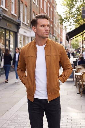 RizzUP Erkek Slim Fit Likralı Taba Süet Ceket – Kırışmayan Ütü Gerektirmeyen Mevsimlik Mont 2504334