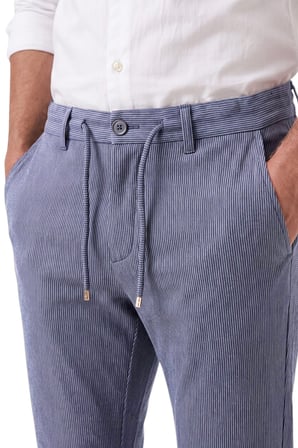RizzUP Erkek Slim Fit Çizgili Mavi Kumaş Pantolon – İpli Esnek Bel Likralı Spor Pantolon 2700240