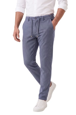 RizzUP Erkek Slim Fit Çizgili Mavi Kumaş Pantolon – İpli Esnek Bel Likralı Spor Pantolon 2700240