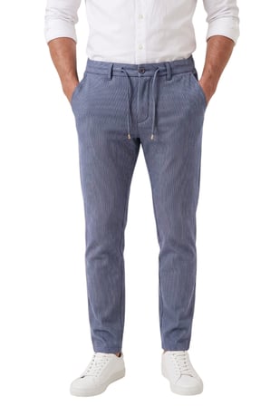 RizzUP Erkek Slim Fit Çizgili Mavi Kumaş Pantolon – İpli Esnek Bel Likralı Spor Pantolon 2700240