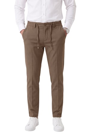 RizzUP Erkek Slim Fit Çizgili Kahve Kumaş Pantolon – İpli Esnek Bel Likralı Spor Pantolon 2700240