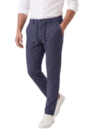 RizzUP Erkek Slim Fit Çizgili Lacivert Kumaş Pantolon – İpli Esnek Bel Likralı Spor Pantolon 2700240