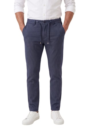 RizzUP Erkek Slim Fit Çizgili Lacivert Kumaş Pantolon – İpli Esnek Bel Likralı Spor Pantolon 2700240