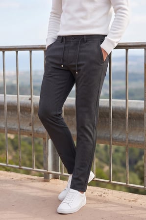 RizzUP Erkek Slim Fit Çizgili Füme Kumaş Pantolon – İpli Esnek Bel Likralı Spor Pantolon 2700240