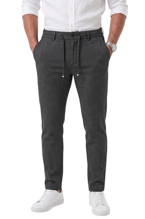 RizzUP Erkek Slim Fit Çizgili Füme Kumaş Pantolon – İpli Esnek Bel Likralı Spor Pantolon 2700240