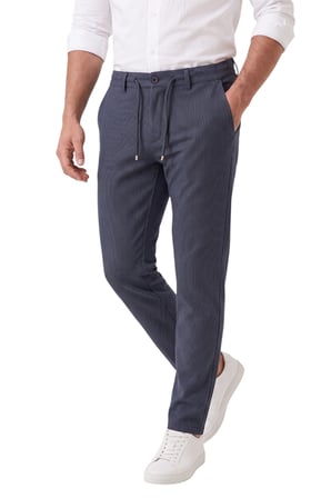 RizzUP Erkek Slim Fit Çizgili Koyu Lacivert Kumaş Pantolon – İpli Esnek Bel Likralı Spor Pantolon 2700240