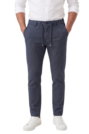 RizzUP Erkek Slim Fit Çizgili Koyu Lacivert Kumaş Pantolon – İpli Esnek Bel Likralı Spor Pantolon 2700240