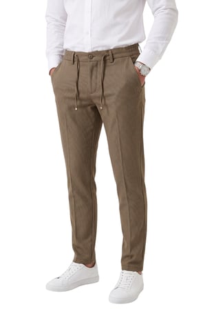 RizzUP Erkek Slim Fit Çizgili Açık Kahve Kumaş Pantolon – İpli Esnek Bel Likralı Spor Pantolon 2700240