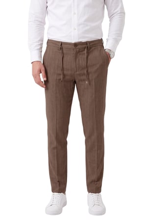 RizzUP Erkek Slim Fit Kırçıllı Kahve Kumaş Pantolon – İpli Esnek Bel Likralı Spor Şık Pantolon 2700252
