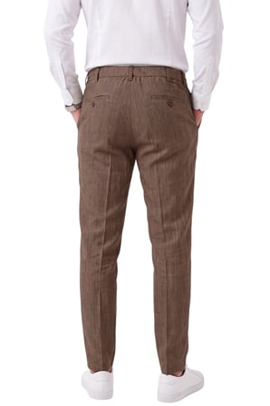 RizzUP Erkek Slim Fit Kırçıllı Kahve Kumaş Pantolon – İpli Esnek Bel Likralı Spor Şık Pantolon 2700252