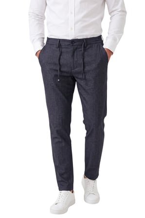 RizzUP Erkek Slim Fit Kırçıllı Lacivert Kumaş Pantolon – İpli Esnek Bel Likralı Spor Şık Pantolon 2700252
