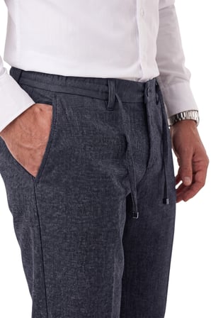 RizzUP Erkek Slim Fit Kırçıllı Lacivert Kumaş Pantolon – İpli Esnek Bel Likralı Spor Şık Pantolon 2700252