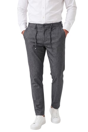 RizzUP Erkek Slim Fit Kırçıllı Gri Kumaş Pantolon – İpli Esnek Bel Likralı Spor Şık Pantolon 2700252