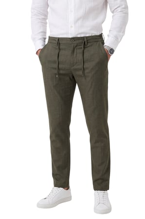 RizzUP Erkek Slim Fit Kırçıllı Haki Kumaş Pantolon – İpli Esnek Bel Likralı Spor Şık Pantolon 2700252