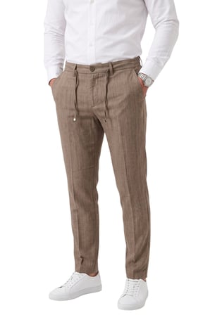 RizzUP Erkek Slim Fit Kırçıllı Açık Kahve Kumaş Pantolon – İpli Esnek Bel Likralı Spor Şık Pantolon 2700252