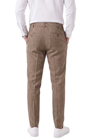 RizzUP Erkek Slim Fit Kırçıllı Açık Kahve Kumaş Pantolon – İpli Esnek Bel Likralı Spor Şık Pantolon 2700252