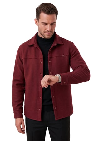 RizzUP Erkek Regular Fit Likralı Bordo Kaşe Ceket – Yumuşak Dokulu Çıtçıtlı Cepsiz 2600760
