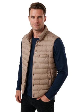 RizzUP Erkek Slim Fit Su ve Rüzgar Geçirmez Taba Şişme Yelek – Dik Yaka Çıtçıtlı 2701708