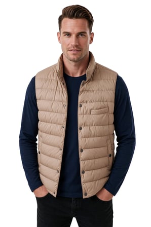RizzUP Erkek Slim Fit Su ve Rüzgar Geçirmez Taba Şişme Yelek – Dik Yaka Çıtçıtlı 2701708