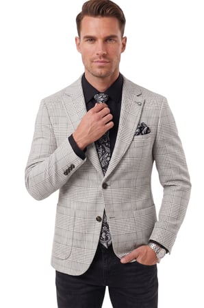 RizzUP Erkek Slim Fit Ekose Gri Blazer Ceket – Astarlı Kışlık Şık Spor Ceket 2702420