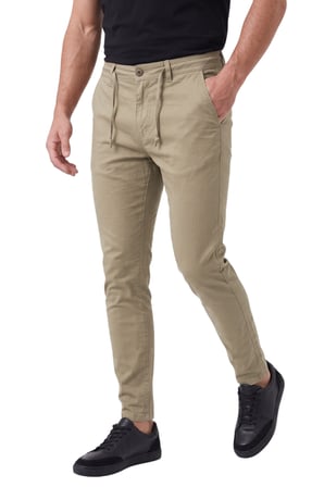 RizzUP Erkek Slim Fit Likralı Açık Haki Jogger Pantolon – Beli Lastikli İpli Esnek Spor Pantolon 2700523