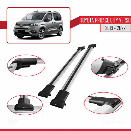 Toyota Proace City Verso 2019-2022 Arası ile Uyumlu FLY Model Ara Atkı Tavan Barı Gri 2 Adet
