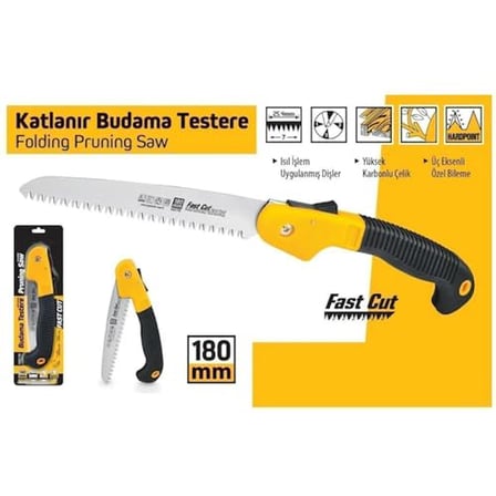 Katlanır Budama Testeresi 180 Mm, Yüksek Karbonlu Çelikten İmal Edilmiş, Taşlanmış Krom Kaplı Yüzey