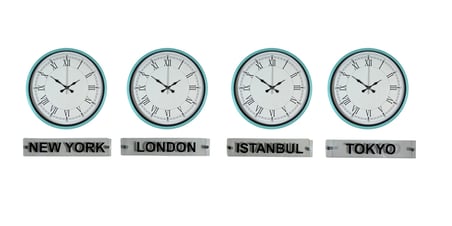 Turkuaz 36 Cm 4 lü Tabelalı Dünya Saatleri Seti iegxx