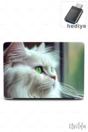 MacBook Air 13.6 A3113 A2681 uyumlu Nefes-24 HD Msoft Kapak Beyaz Pamuk Kedi