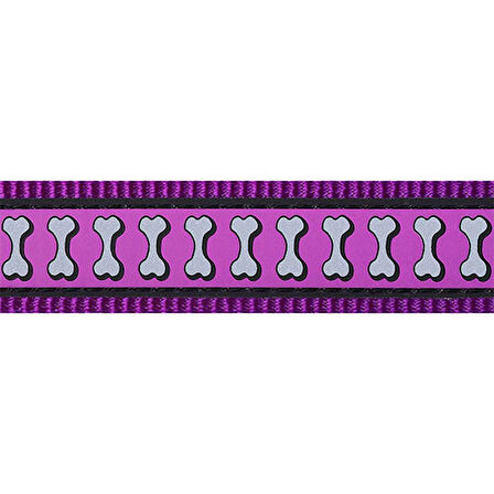 Reddingo Reflektörlü Kemik Desenli Mor Köpek Uzatma Tasması Large 25 Mm 1,2 Mt 